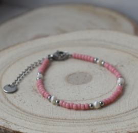 Kralen armband dames roze Miyuki kralen & stalen sluiting zilver