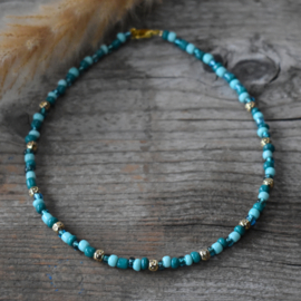 Kralen kinderketting rocailles turquoise goud