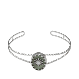 Open bangle armband staal groene sierlijke steen Julia