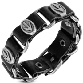 Leren heren armband zwart met gesp