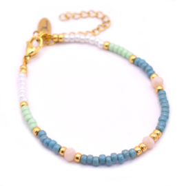 Turquoise blauwe Miyuki dames armband Stainless steel Goud