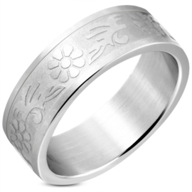 Ring met bloemmotief dames rvs