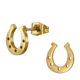 Hoefijzer oorknopjes Rvs goud