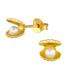 Zilveren oorstekers schelpjes met parels Gold plated