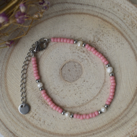 Kralen armband dames roze Miyuki kralen & stalen sluiting zilver