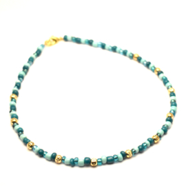 Kralen kinderketting rocailles turquoise goud