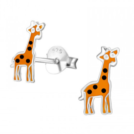 925 Zilveren kinderoorbellen kleine oranje giraffe