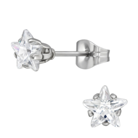 Kleine Sterren Oorknopjes Stainless Steel Zilver Zirkonia