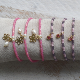 Lila Paarse Dames Armband Miyuki Kralen roze Zirkonia hanger