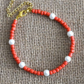 Kralen armband dames oranje rood met glas parels