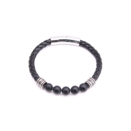 Fortuna Beads zwarte leren armband Onyx Italia Bologna