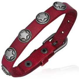 Donkerrode leren armband met sterren studs