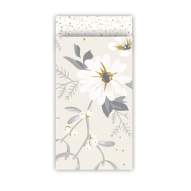 Cadeauzakjes beige gebloemd kerst dessin 7 x 13 cm (5 stuks)