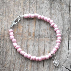 Baby roze parelmoer armband kinderen Little Heart - 14 of 15 cm