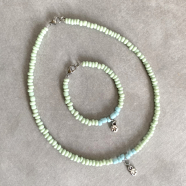 Armband & ketting set meisjes kinderen mintgroene kralen ster bedeltje