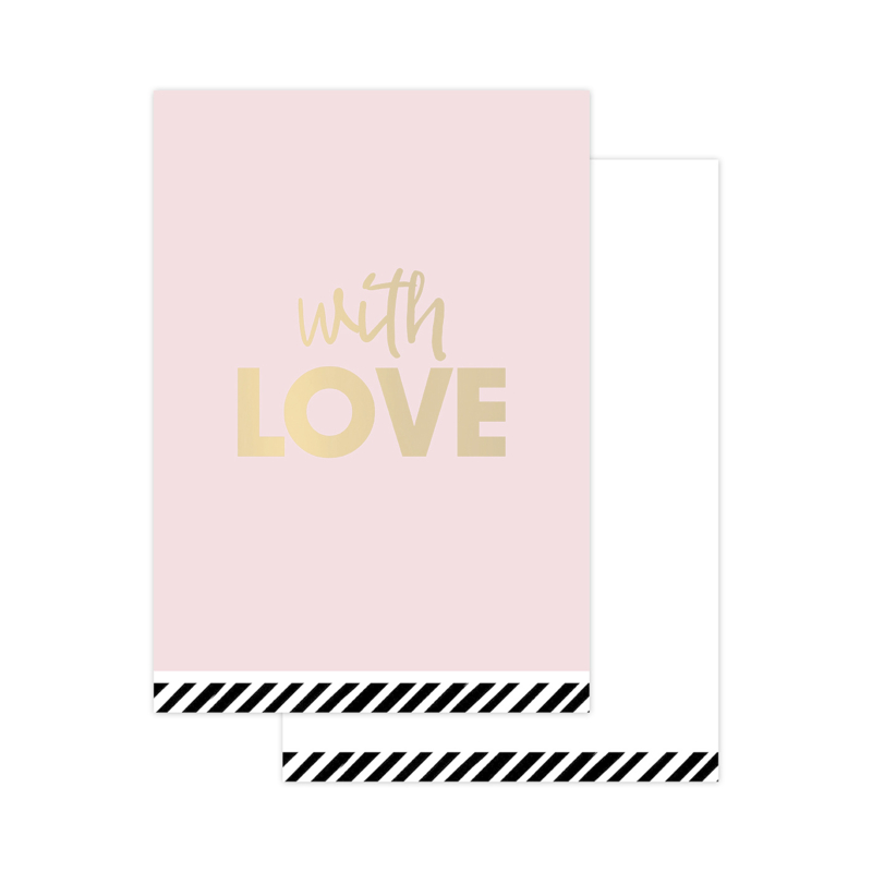 Mini wens kaartje roze met tekst - With Love