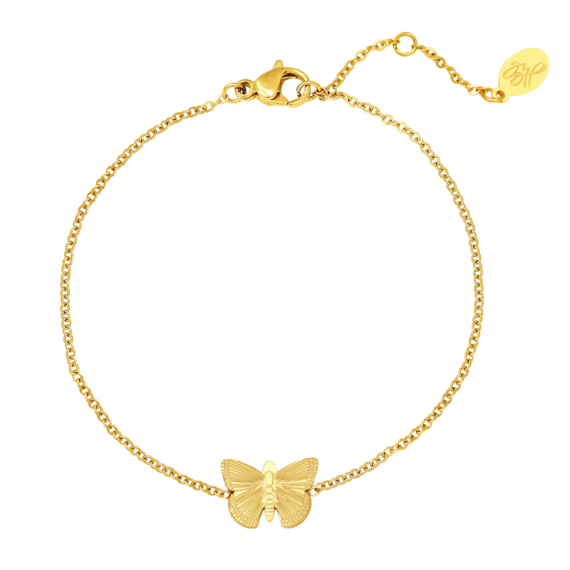 Dames armband staal goud met vlinder