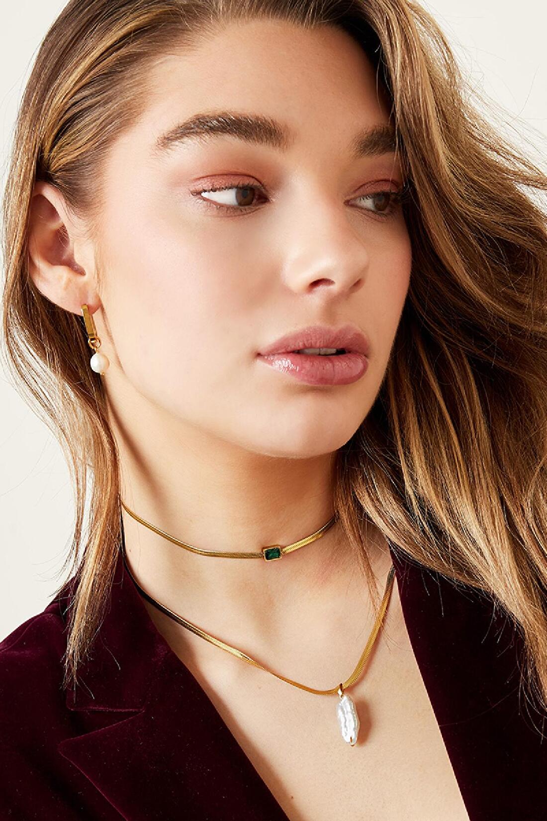Parel Ketting Stainless Steel Goud