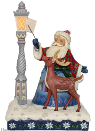 "Santa by Lighted Lamppost" H28cm Verlichting Jim Shore  6000673