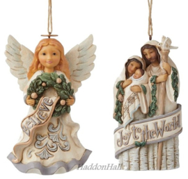 Set van 2 Jim Shore Hanging Ornaments H11cm - Believe Angel & Holy Family retired *