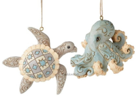 Coastal Hanging Ornaments - Set van 2 - Turtle & Octopus  - Jim Shore
