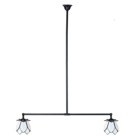 8198 Hanglamp Zwart B90cm met 2 Tiffany kappen Ø13cm White Lotus '