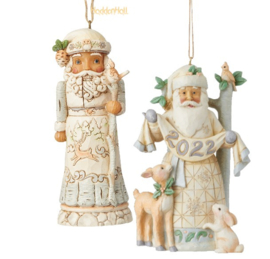 White Woodland Nutcraker & Santa 2022- Set van 2 Jim Shore Hanging ornaments