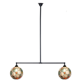 8186  Hanglamp Zwart B90cm met 2 Tiffany kappen Ø25cm Endless