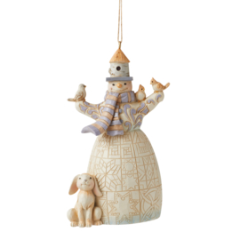 White Woodland Nutcraker & Snowman with Birdhouse * - Set van 2 Jim Shore Hanging ornaments