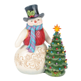 Snowman with Vintage LEd Tree "All is Merry and Bright" H21cm Jim Shore 6017016