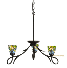 9307  Hanglamp Ø80cm Lovely met 3 Tiffany kappen Ø12cm "Northern Blue Butterfly"