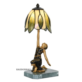 Tafellamp Golden Art Deco Lady H40cm met Tiffany kap Ø17cm