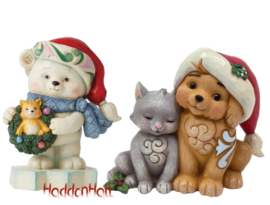 Set van 2 Christmas Mini Figurines -  Bear - Pupy&Kitten retired