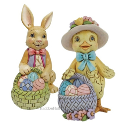 Bunny & Chick with Easter Basket H10cm - Set van 2 Jim Shore beelden