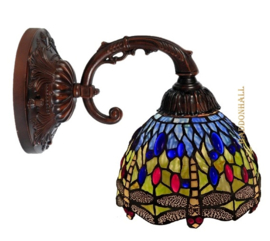 9891 8829 Wandlamp Bruin met Tiffany kap Ø20cm Dragonfly Blue