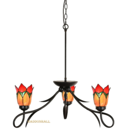 8099 Hanglamp Ø80cm Lovely met 3 Tiffany kappen Ø15cm Lovely Flower Red