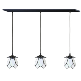 8198  Balk Zwart 100cm met 2 Tiffany kappen Ø13cm White Lotus '