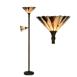 6319 * Vloerlamp H178cm met 2 Tiffany kappen Ø36 en Ø16cm Delta