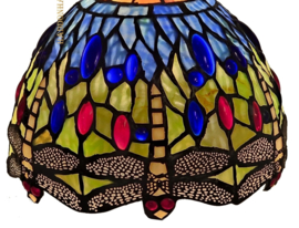 9891 Balk Zwart 100cm met 3 Tiffany kappen Ø20cm Blue Dragonfly