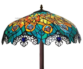 6067 * Vloerlamp Bruin met Tiffany kap Ø56cm Les Paons