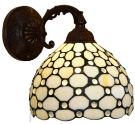 5879 * Wandlamp Bruin met Tiffany kap Ø20cm Creme Pearl