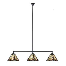 7791 ' Hanglamp Zwart B90cm met 3 Tiffany kappen 21x21cm Falling Water