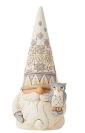 White Woodland Gnome with Owl  21cm Jim Shore 6008864 retired , AANBIEDING *