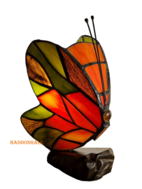 LT1204 O * Tiffany lamp Vlinder H17cm Oranje-Groen Butterfly