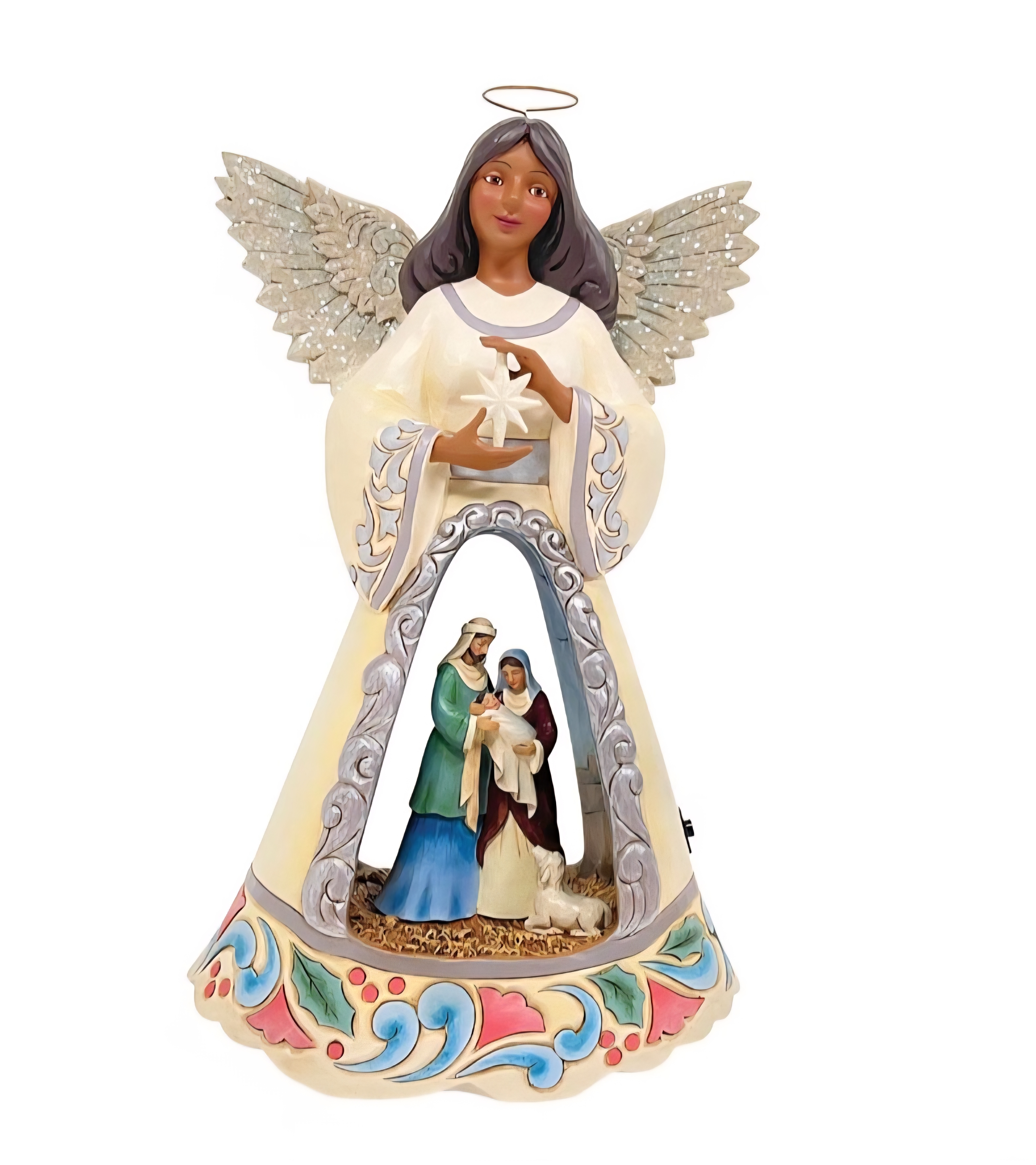 White Woodland Angel Donkere huidskleur Diorama H26cm Jim Shore 6015520 , met verlichting