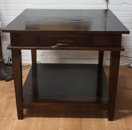 Tafel - Salontafel 80x80cm H70cm met onderblad - Massief Teakhout