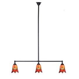 8099 Hanglamp Zwart B90cm met 3 Tiffany kappen Ø15cm Lovely Flower Red '