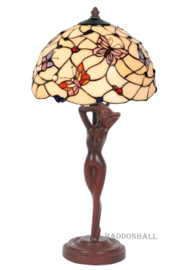 770 Tafellamp Jugedstil Dame H56cm met Tiffany kap Ø30cm Pink Butterfly