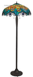 6067 * Vloerlamp Zwart H160cm met Tiffany kap Ø56cm Les Paons