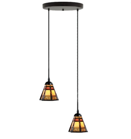 6366 Rozet Ø25cm met 2 Tiffany kappen Ø19cm Alhambra